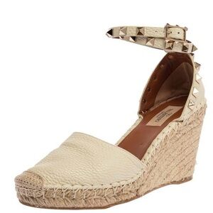 Valentino Studded Cream Espadrille Wedges